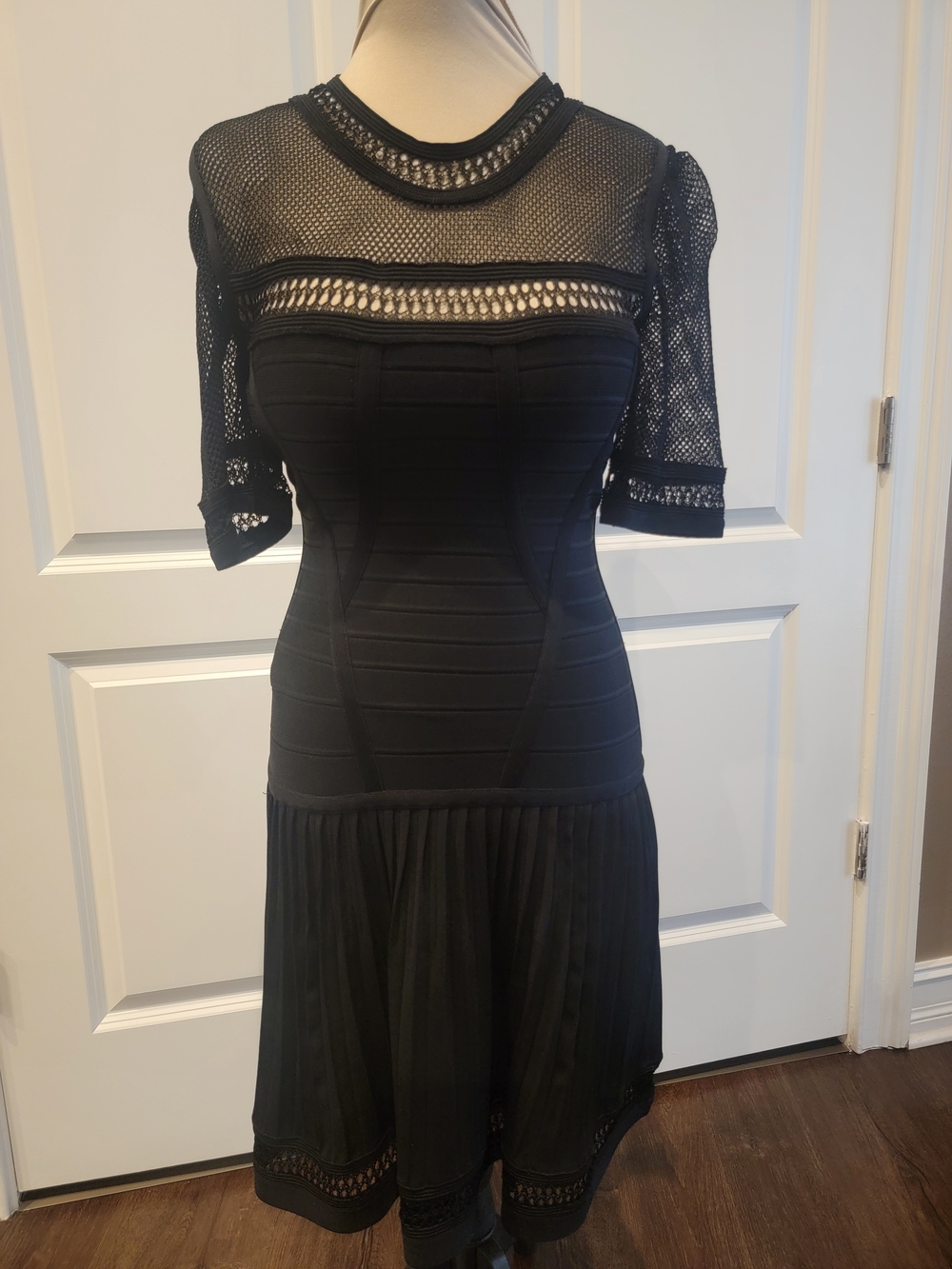 Herve Leger Black Mesh-Detail Midi Dress